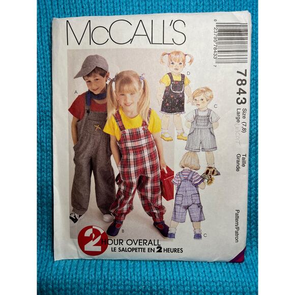 McCalls 7843 Sewing pattern Kids overall long and short size 7 8 - Picture 1 of 6